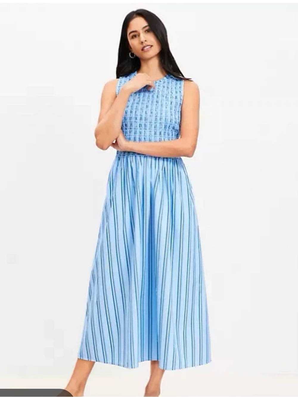 LOFT Light Blue Striped Maxi Dress